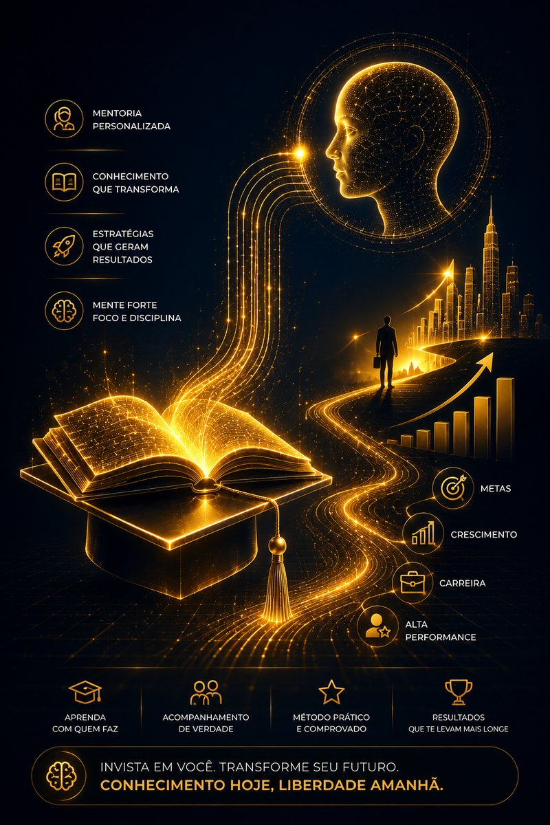 Ilustração de um capelo de formatura e um livro dourados conectados a um rosto digital, representando o aprendizado estruturado sobre criação de clones de IA