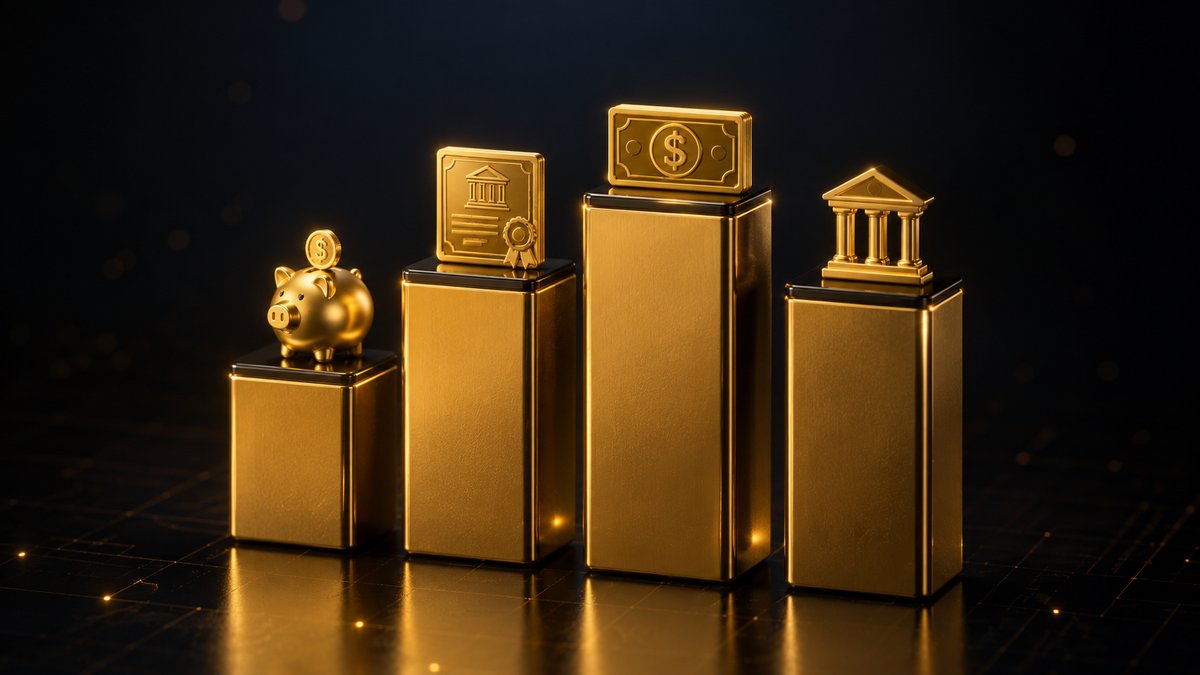 Gráfico em 3D dourado comparando o rendimento entre poupança, Tesouro Selic, CDB e LCI